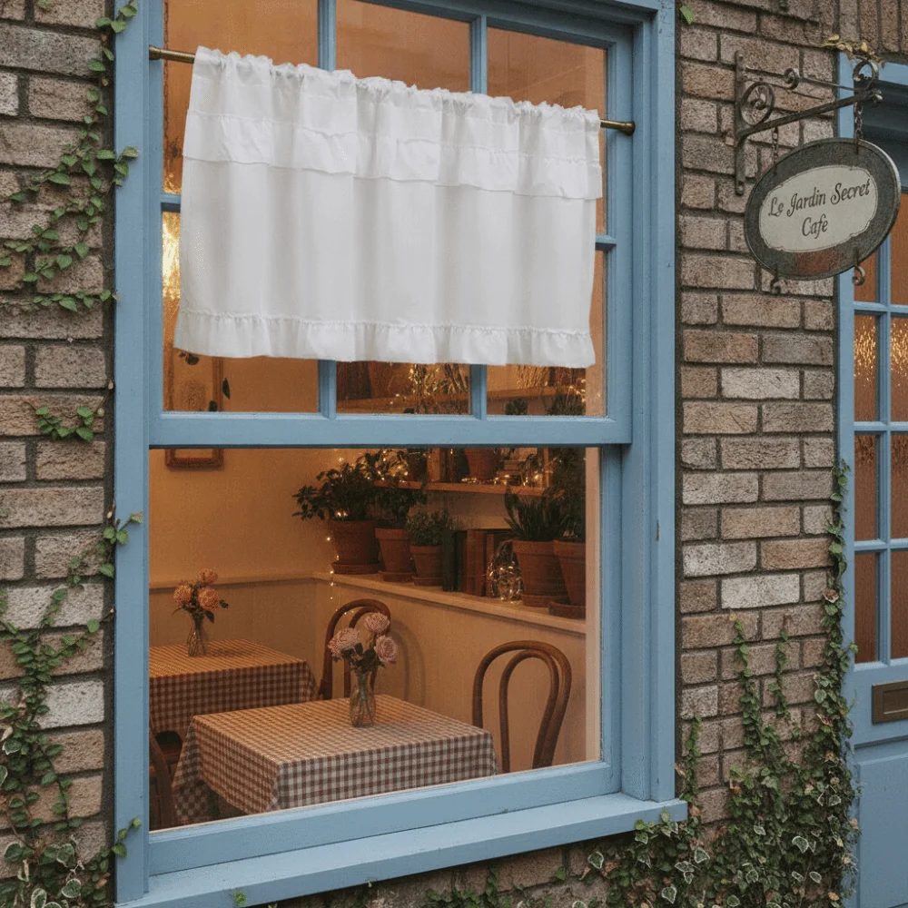 American Pastoral Style Ruffled Edge Kitchen Cabinet Short Curtain Through-shaft Design Decorative Short Window Drapes White