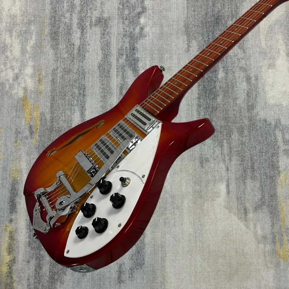 

2026 Hot Sale 34 inches CS F Hole Rick 325 Model Guitars Semi Hollow Cherry Sunburst Version 527mm Scale Length F Holes