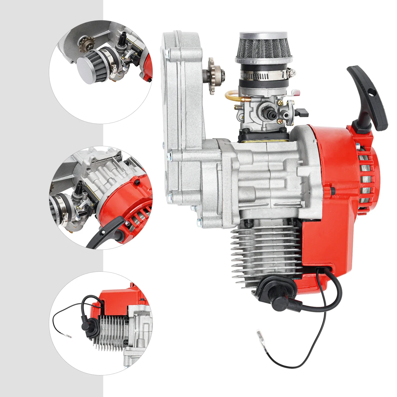 

49cc 2 Stroke Racing Engine Motor, Gasoline Engine Single Cylinder Pull Rope Start Motor for Dirt Bike Pocket Bike ATV Scooters