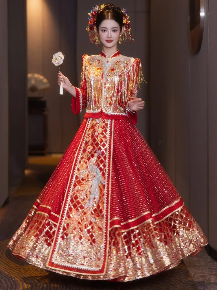

New Chinese-style wedding dresses for brides gowns toasting and