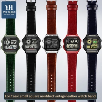 남성용 레트로 팔찌 시계 밴드, 카시오 G-Shock AE-1200WH, 1300, 1000, A159, A159, A158W, A168, F91w, AE1200 용 정품 가죽 스트랩