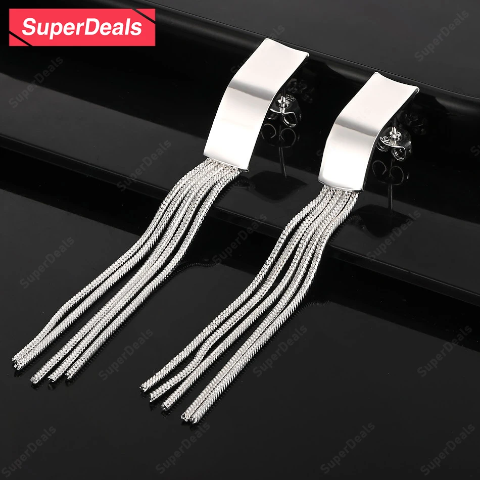 

SuperDeals 925 Sterling Silver Drop Earrings Temperament Women's Creative Tassel Earrings Beautiful Jewelry Christmas Party Gift