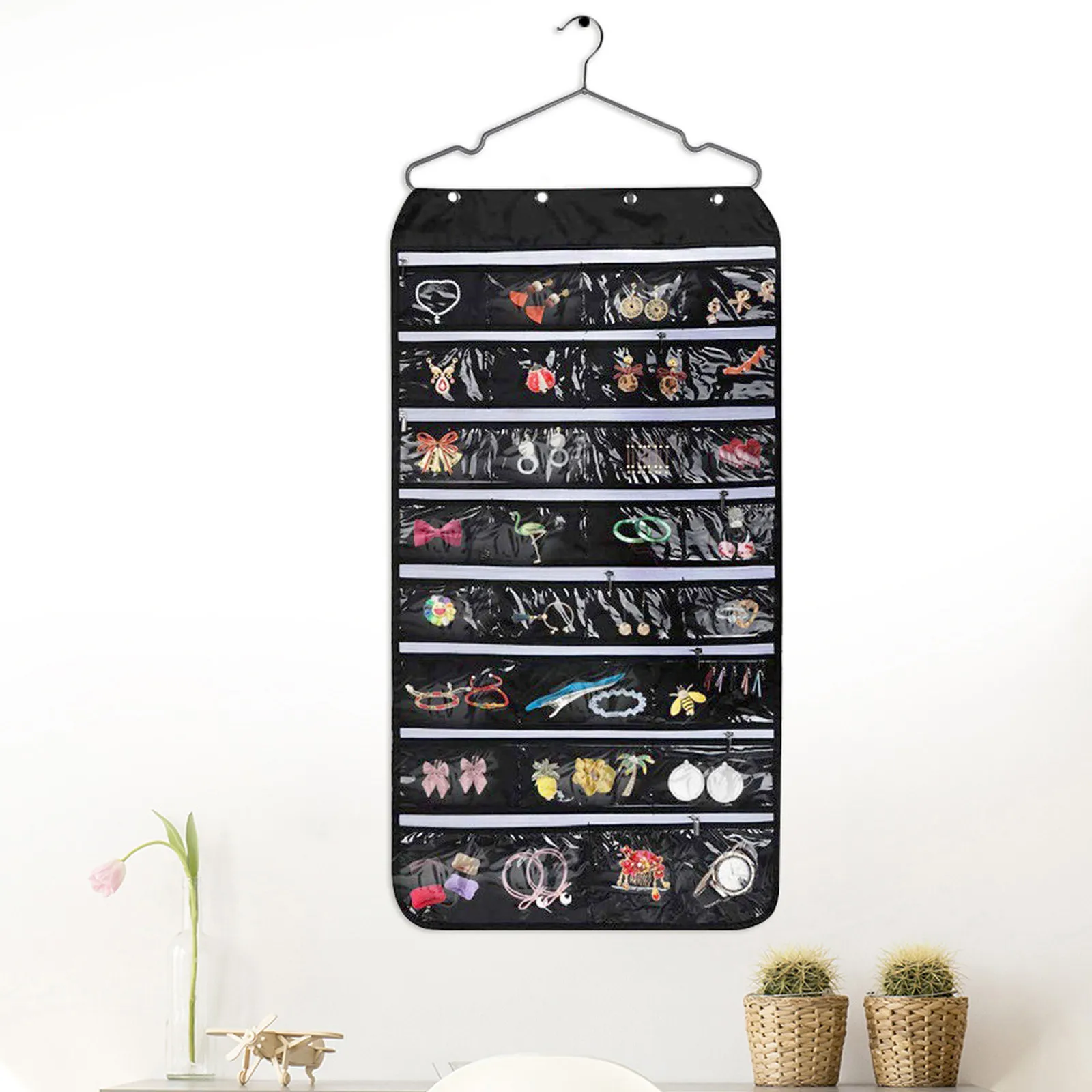 

1Pcs Soft Touch Jewelry Hanging Pouch Fine Workmanship Double-Side Storage Bag for Necklaces Bracelets Earrings Hair Bands