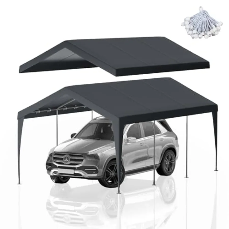 

Portable garage shelter canopy cover for car and party use gray PE fabric upgraded 10x20 FT top-only replacement with 42 ball b