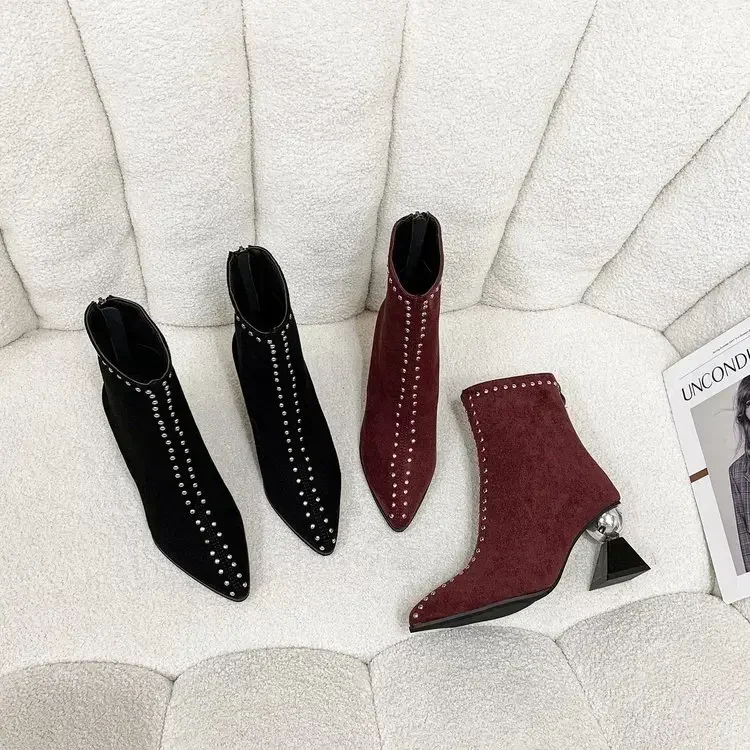 حار بيع فاسق نمط مصمم حذاء من الجلد المرأة أشار تو عالية الكعب عودة البريدي أحذية بوت قصيرة ربيع الخريف أحذية أنيقة