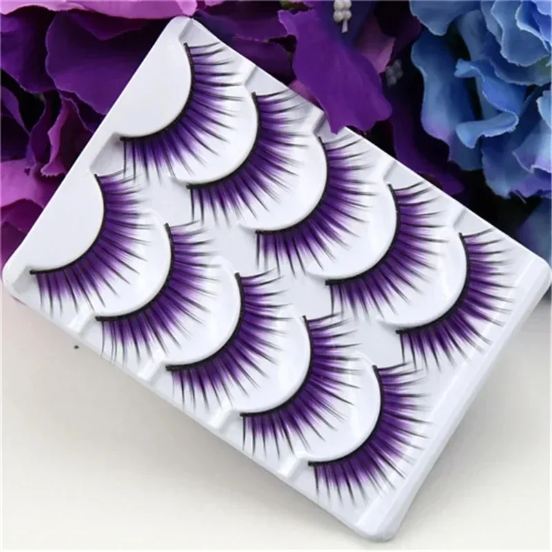 5 Pair Makeup Scene Purple False Eyelashes  Colorful False Eyelashes Thick Thin Cross Section Purple False Eyelashes Makeup