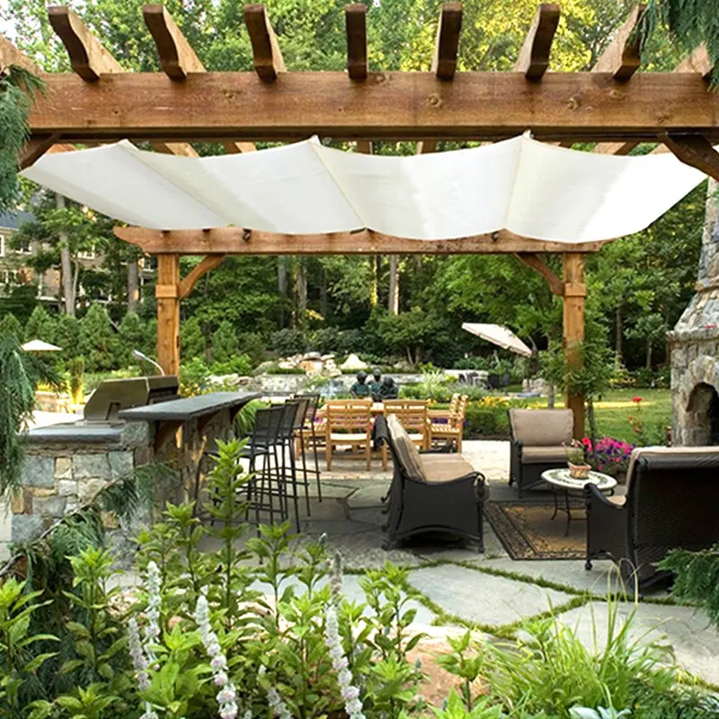 New 2.5x3m~3x6m 300D Waterproof Polyester Telescopic Wave Sunshade Net Home Garden Gazebo Pergolas Rainproof Sliding Canopy