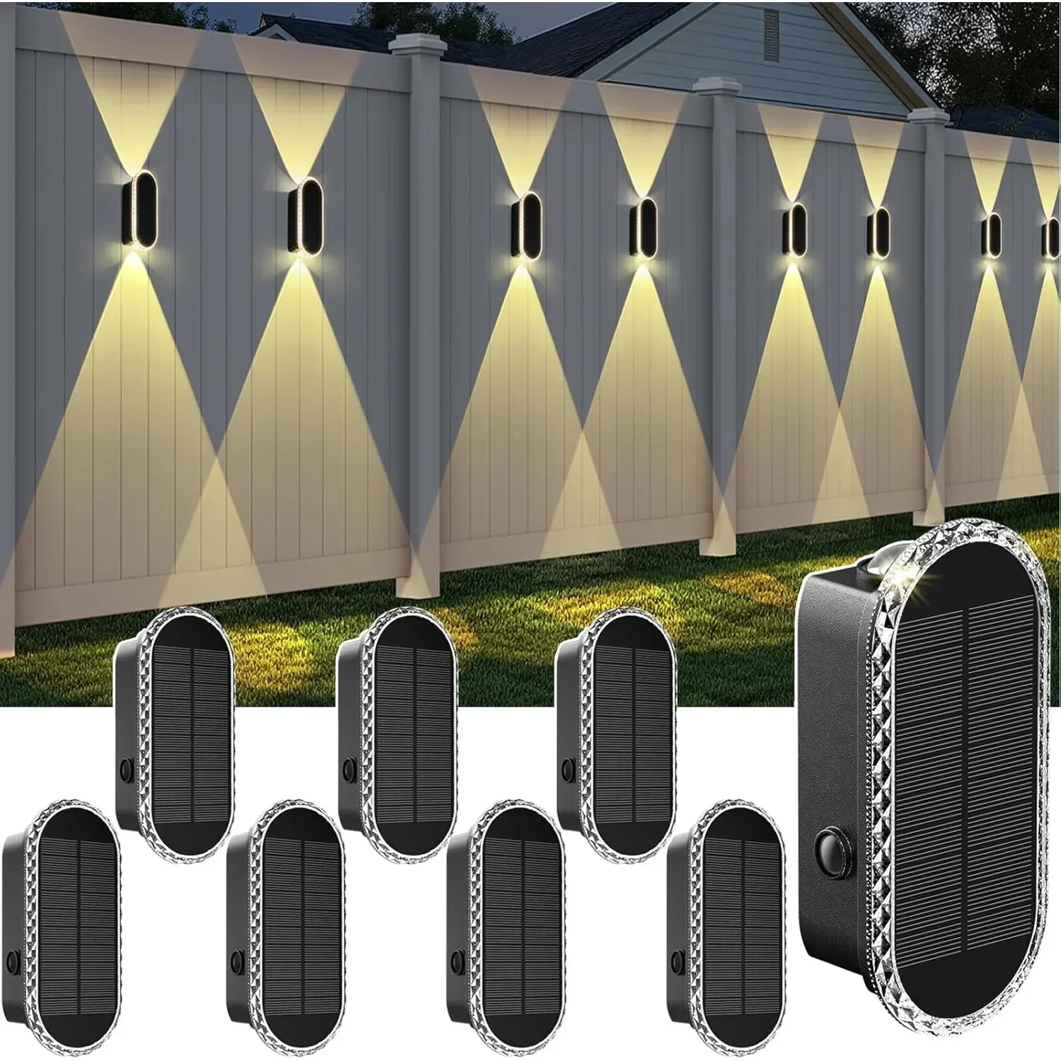 

IP65 Waterproof Solar Fence Lights - 3000/4000/6000K 3 Modes for Backyard/Garden/Patio/Garage and Wall Decoration (8 Pack)