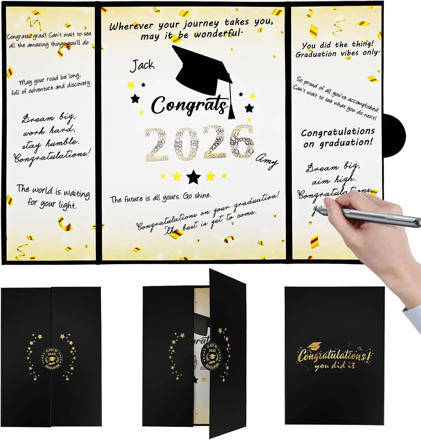 

Книга для подписей гостей выпускного 2026 года, бумага, картон, черный, синий, розовый, украшения для выпускного вечера, памятный подарок
