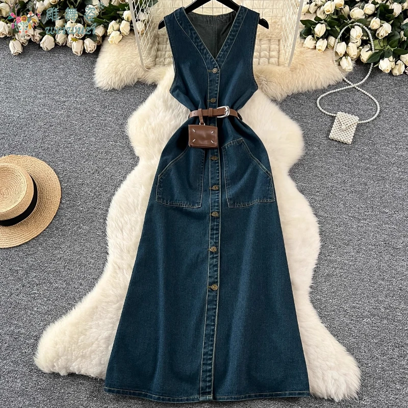 

Summer French V-neck Splicing Denim Dress Sexy Retract Waist Slim Dresses Elegant Evening Party Women Fashion Vintage Vestidos