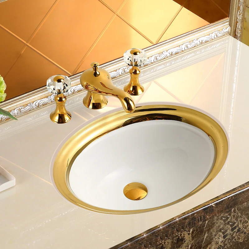 

European gold under-counter basin ceramic embedded wash basin oval bathroom wash basin