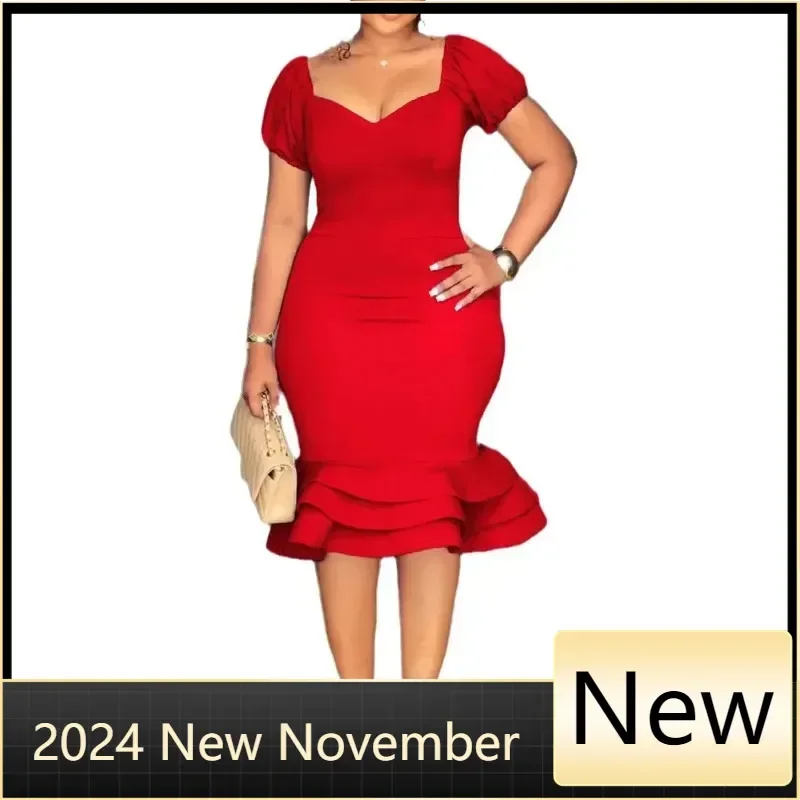 

Autumn Elegant Africa Short Sleeve V-neck Red Blue Party Evening Bodycon Dress Dashiki African Dresses for Women Ankara Dresses