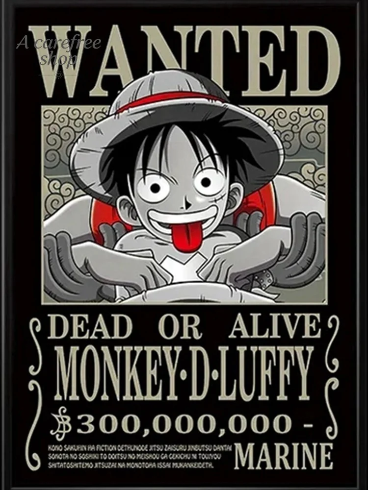 Dark One Piece Wanted Poster Canvas Prints, Luffy Zoro Boa Kaido Anime Wall Art for Dorm Room Home Decor Unframed