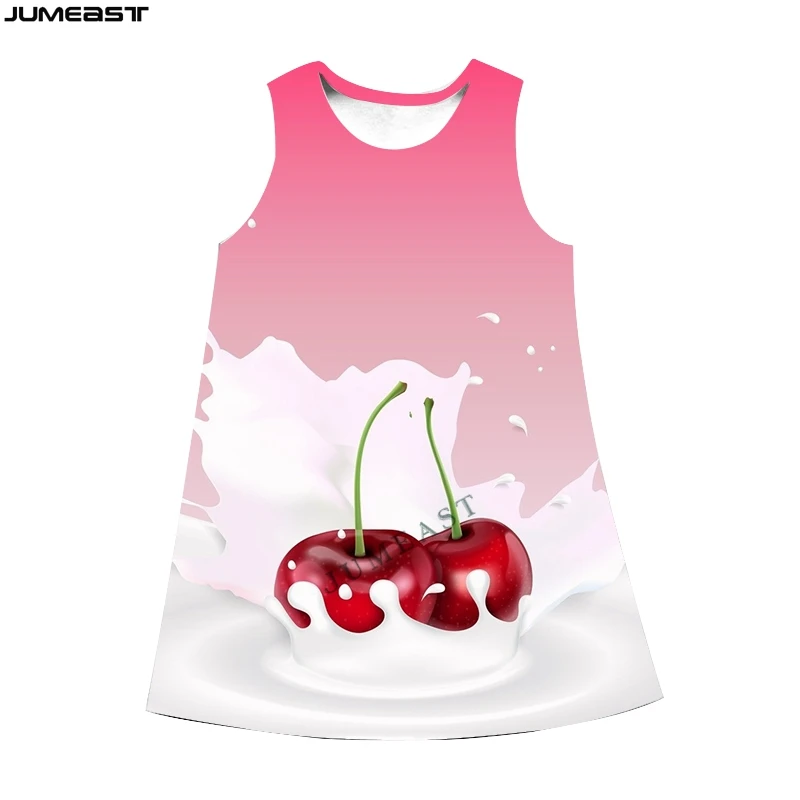 Jumeast Y2k Women 3D Printed Dresses Hip Hop Apple Strawberry Lemon Milk Summer Fashion Sleeveless Dress Suspender Nightdress