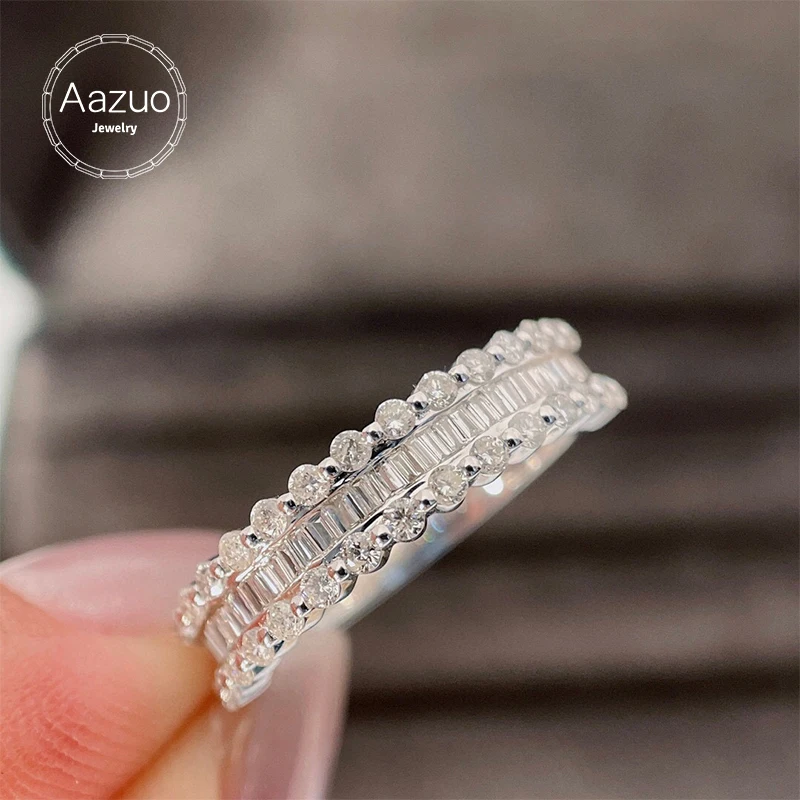 Aazuo 18K Pure White Gold Real Diamond 0.60CT H SI Luxuly Princess Lace Line Ring Gift For Women Engagement Party Anniversary