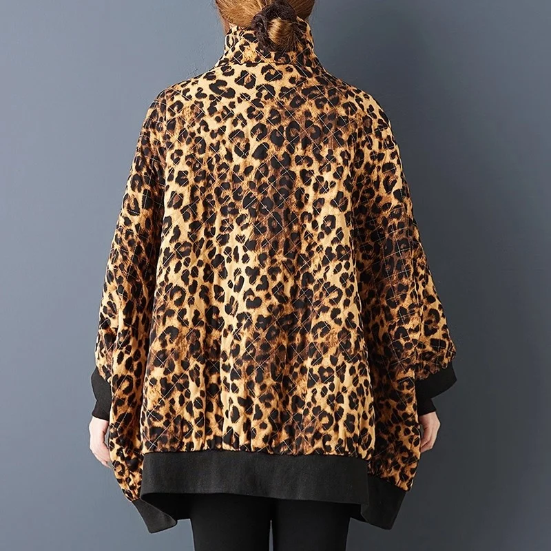 Jacke mit Leopardenmuster, Frühling und Herbst, lockeres Revers, langärmelig, dünn, modisch, locker, lässig, Kontrastfarbe, Mantel w1559