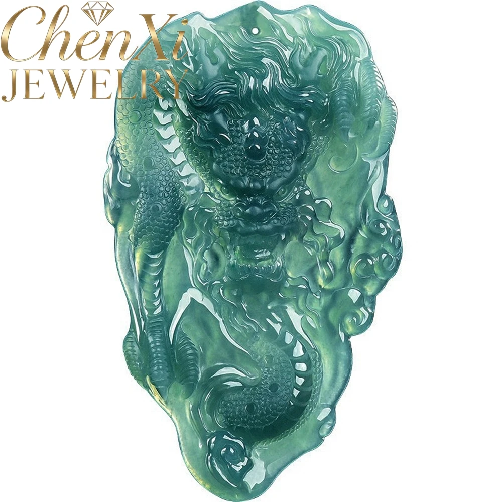 Natural Blue Water Jadeite Dragon Soaring Over The Four Seas Pendant Luxury Quality Fine Fashion Jewelry Exquisite Elegant Gift
