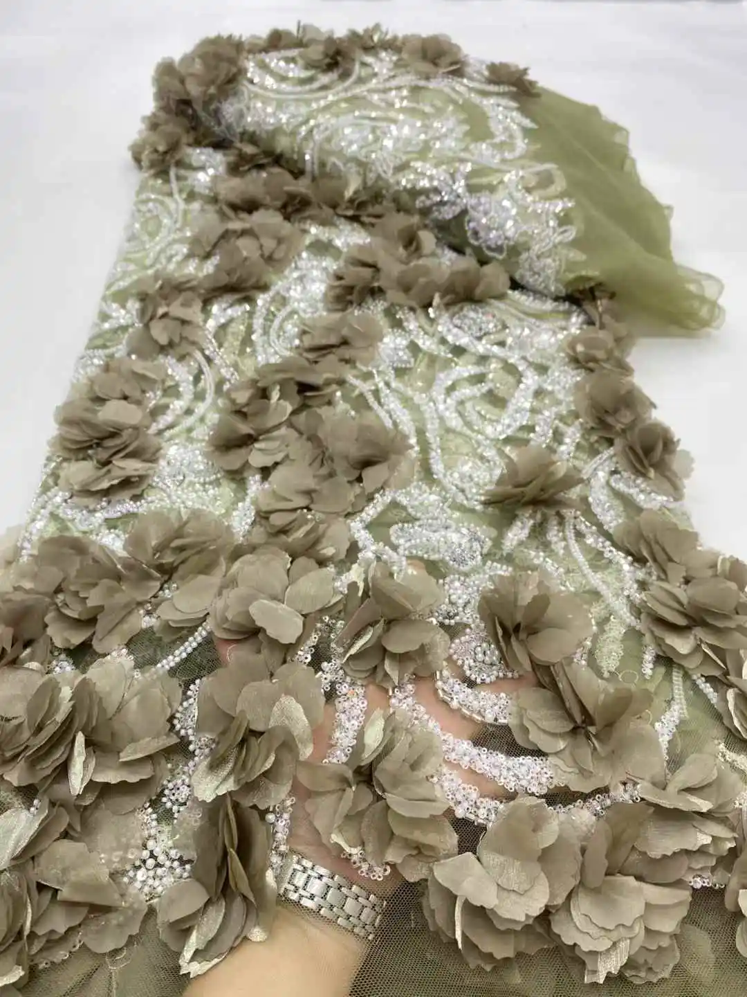 Lo último en tela africana de encaje de flores 3D 2025, Material de encaje de alta calidad, telas de encaje nigeriano francés para mujer, fiesta y boda