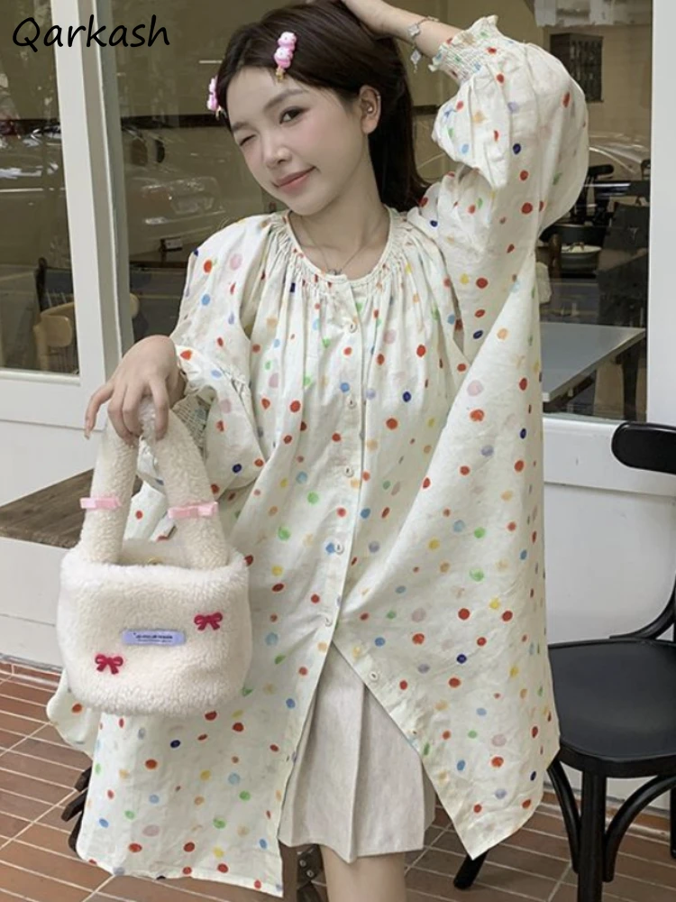 

Printed Shirts Women O-neck Spring Lovely Loose Japanese Style Harajuku All-match Design Students Chic Leisure Girl Daily Блузка
