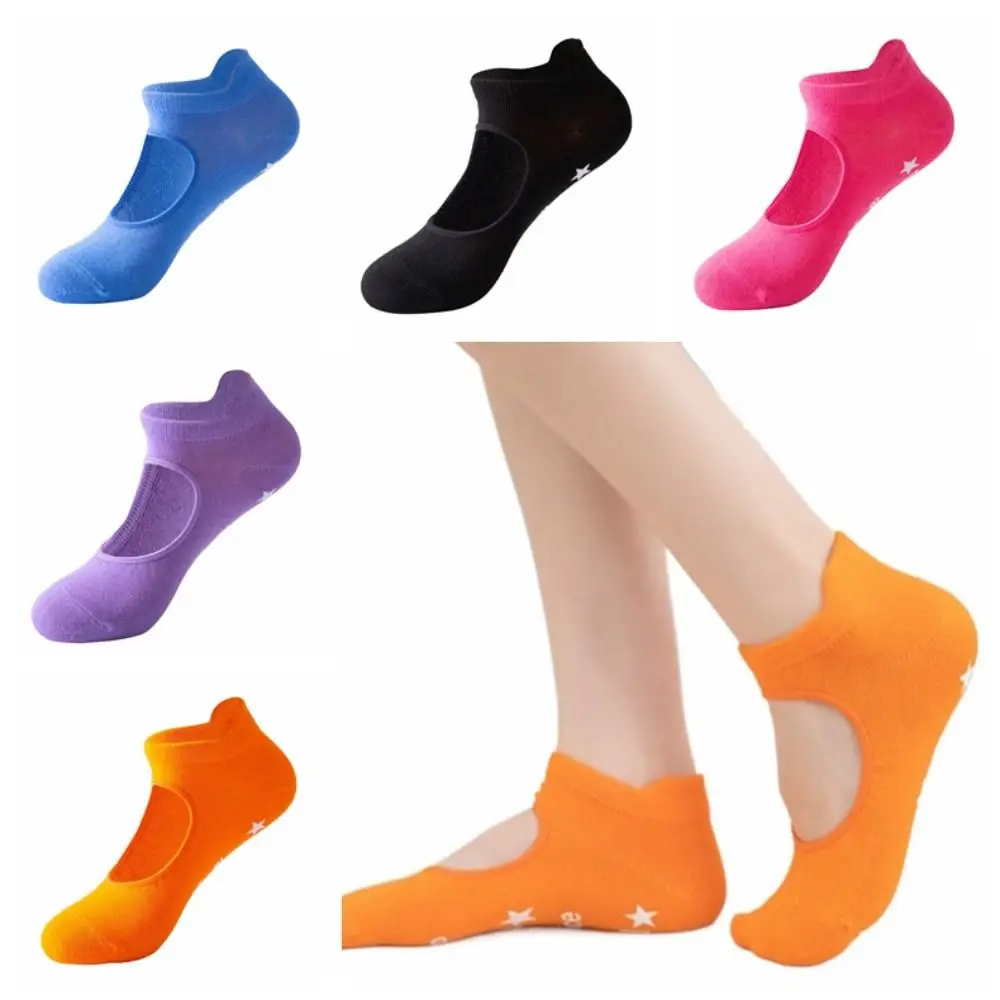 1 Pair Exposed Instep Silicone Pilates Sock Non-Slip Cotton Sports Socks Breathable Elasticity Backless Yoga Socks Fitness