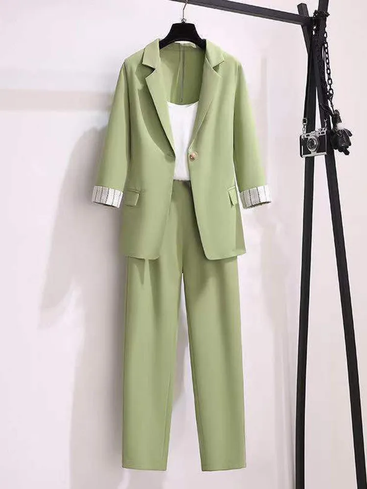 2023 spring new Korean elegant women\'s suit female blazer leisure pants Tweed suit jacket three piece jacket pants set