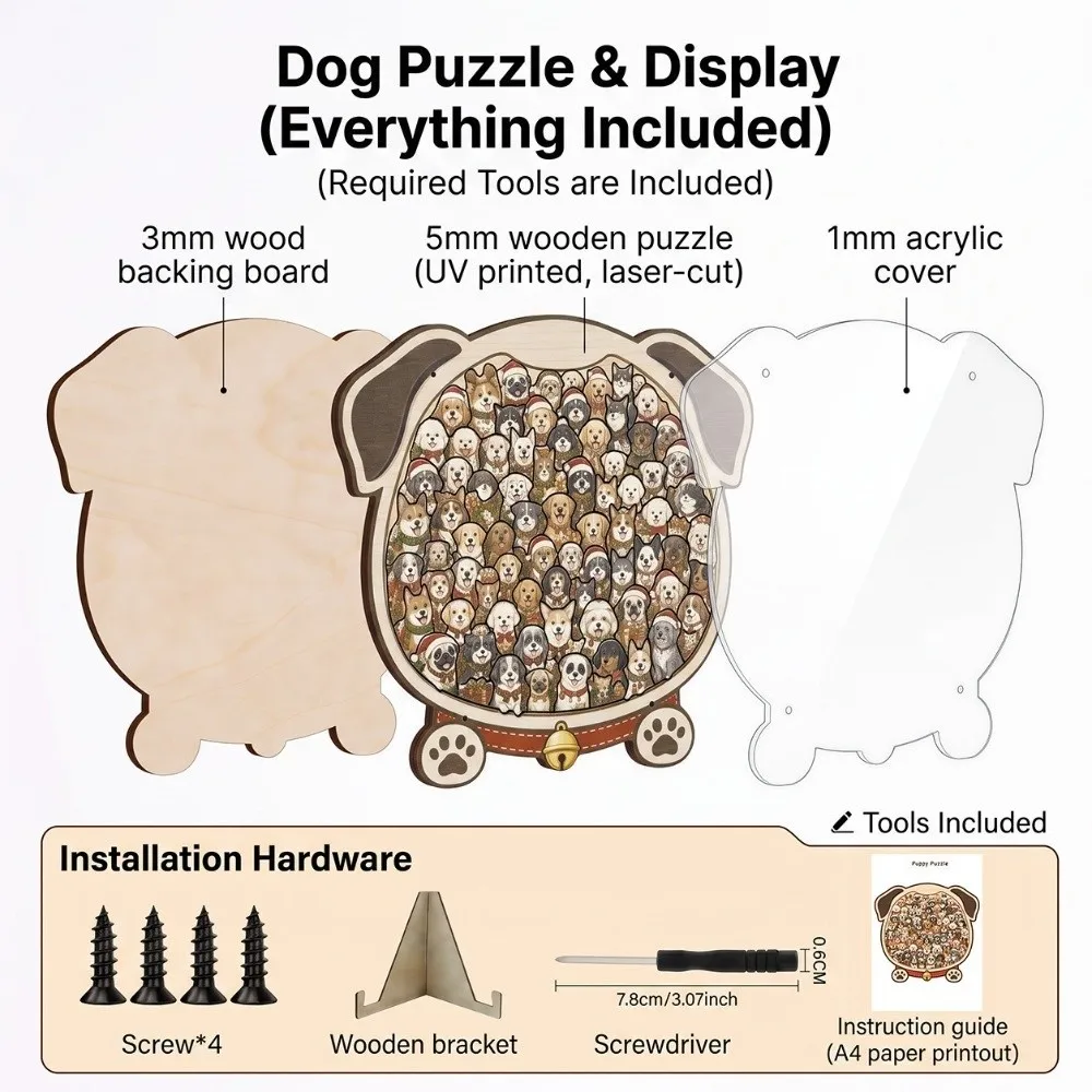 Colorful Christmas Dog Irregular Puzzle DIY Assembly Cat Dog Pattern Wooden Jigsaw Puzzle Cartoon Unique Animal Shape Puzzle