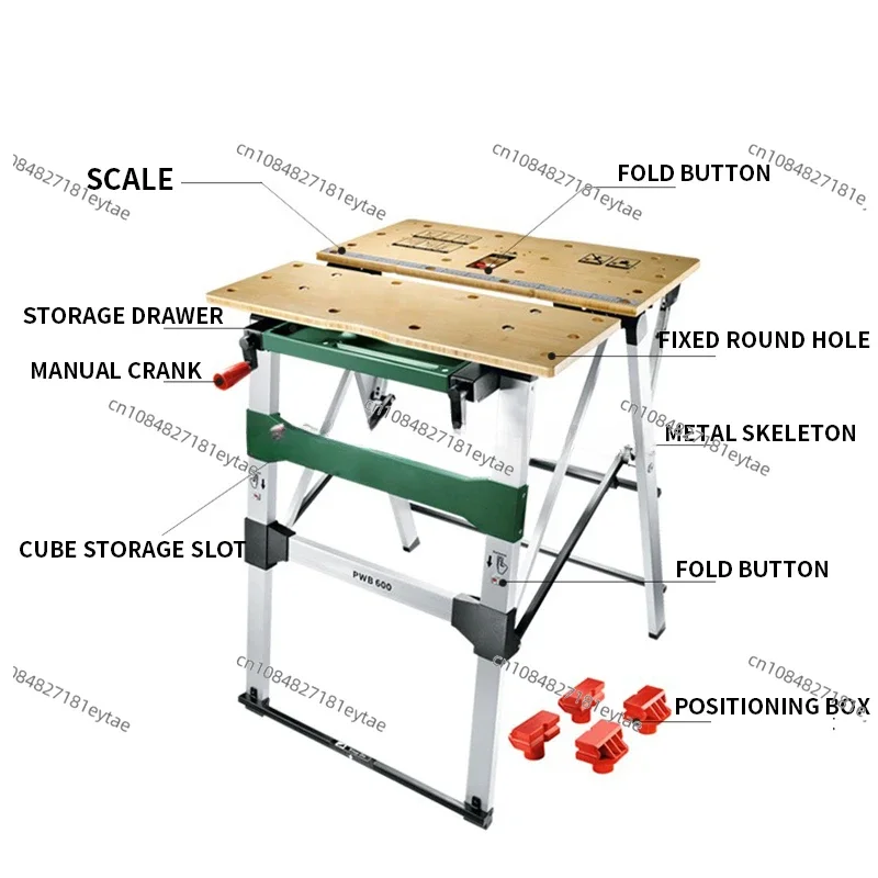 PWB 600 meja kerja Rumah dan Taman, klem 4 pisau kapasitas beban 200KG, meja angkat lipat konsol Manual portabel