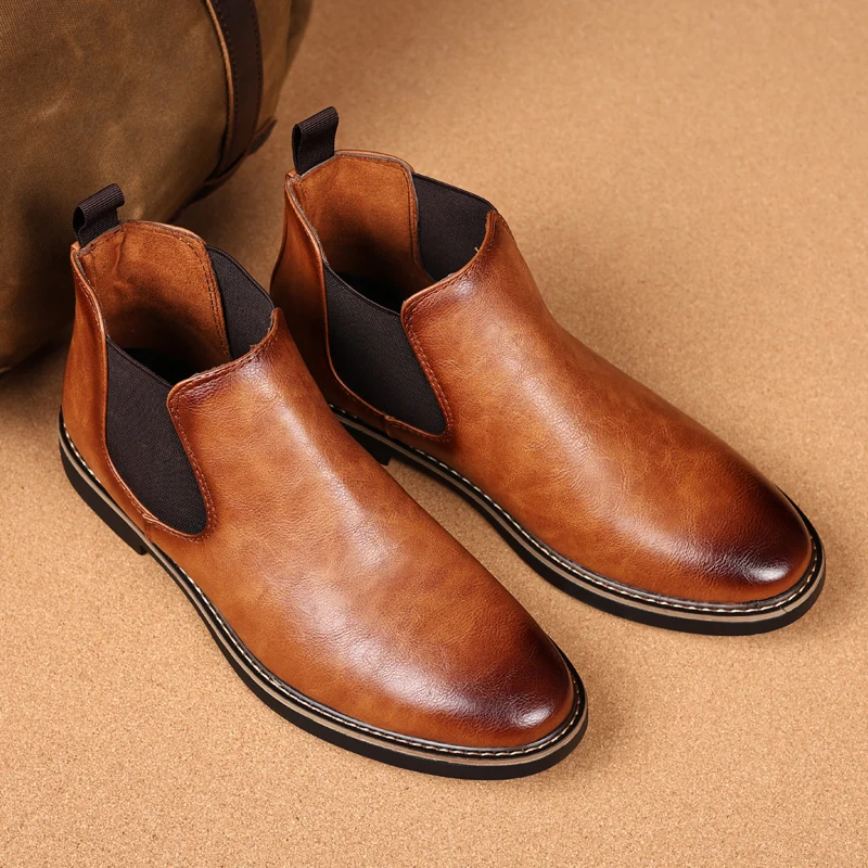 Men Shoes Chelsea Boots Retro Chelsea Ankle Boots Casual Flat Shoe Elastic Formal Business Dress Men Shoe 2025 New Spring Autumn