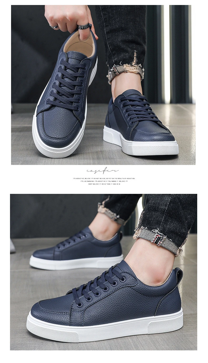 Schlichte weiße Low-Top-Sneaker aus Kunstleder für Herren, Schnürschuhe, minimalistische Skate-Schuhe, Herren-Sneaker aus Kunstleder, rutschfeste Schuhe – Detail 11