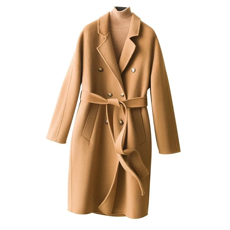 

Autumn And Winter New High-End Double-Sided Woolen Coat Women Mid-Length Double-Breasted Wool Jacket Female Slim Overcoat W655