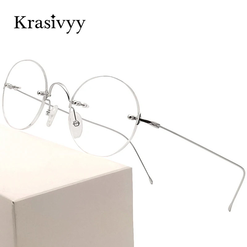 Krasivyy Luxury Rimless Glasses Frame Men Titanium Brand Designer Optical Prescription Eyewear Women Vintage Round Eyeglasses