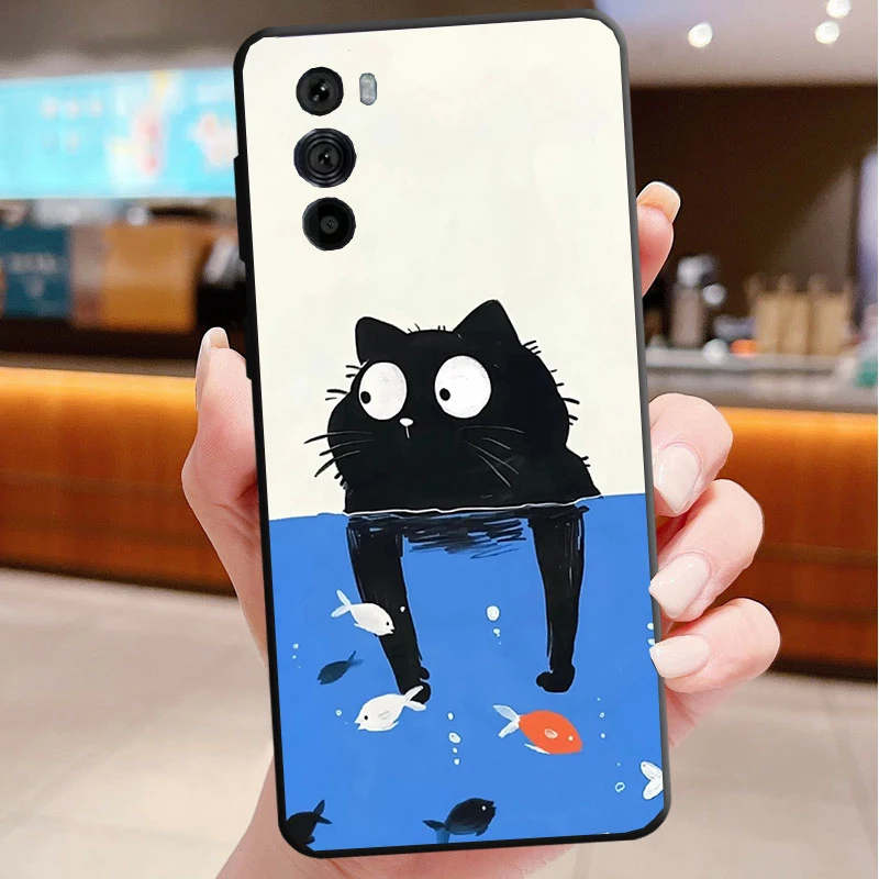 

Phone Case For Motorola Edge 60 50 40 Pro 60 50 40 30 Ultra Neo Fusion Moto G Play G Stylus Cartoon Black Cats