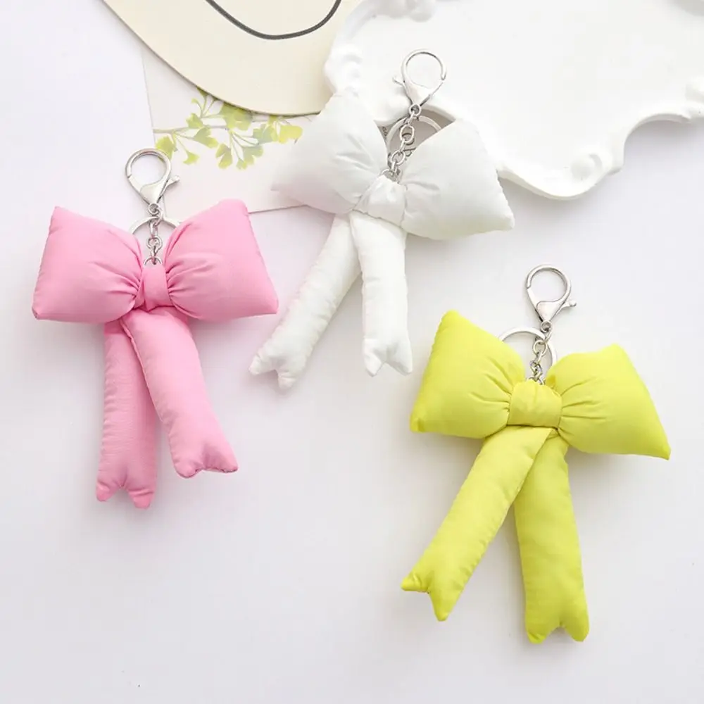 Metal Lobster Clasp Padded Bow Keychain Korean Ins Style Colorful Soft Bow Bowknot Key Ring Lovely Metal Clasp Pendant