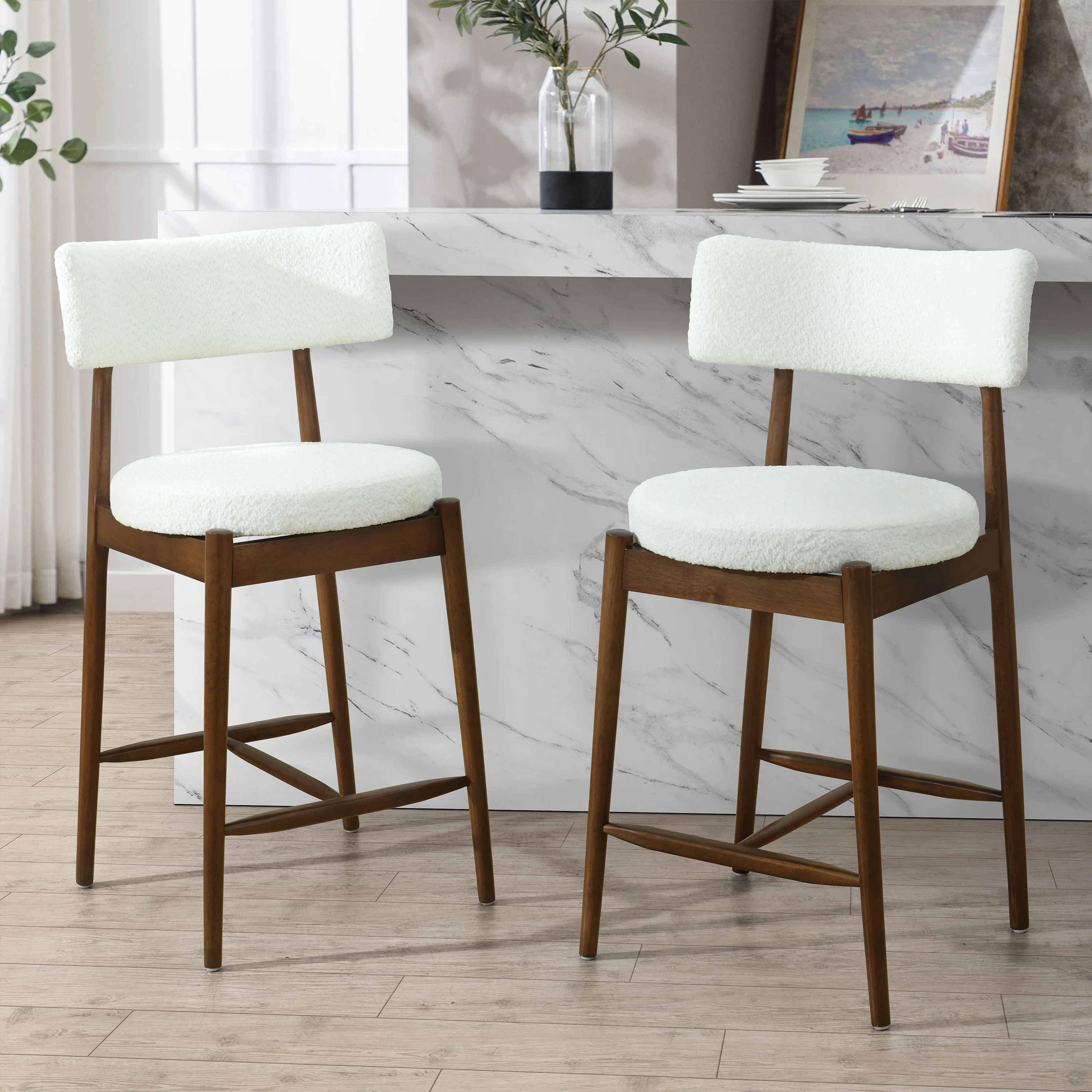 

#Modern Walnut Counter Stools Set Of 2 High Chairs With Backrests For Kitchen Island Breakfast Nook Home Dining Bar Outdoor Use