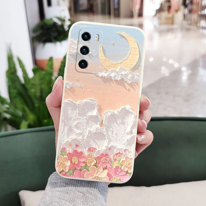 Oil Flowers Phone Case For Huawei P40 P50 P30 P20 Pro Lite Nova 5t Y7A Mate 40 30 20 Pro Lite Liquid Silicone Cover