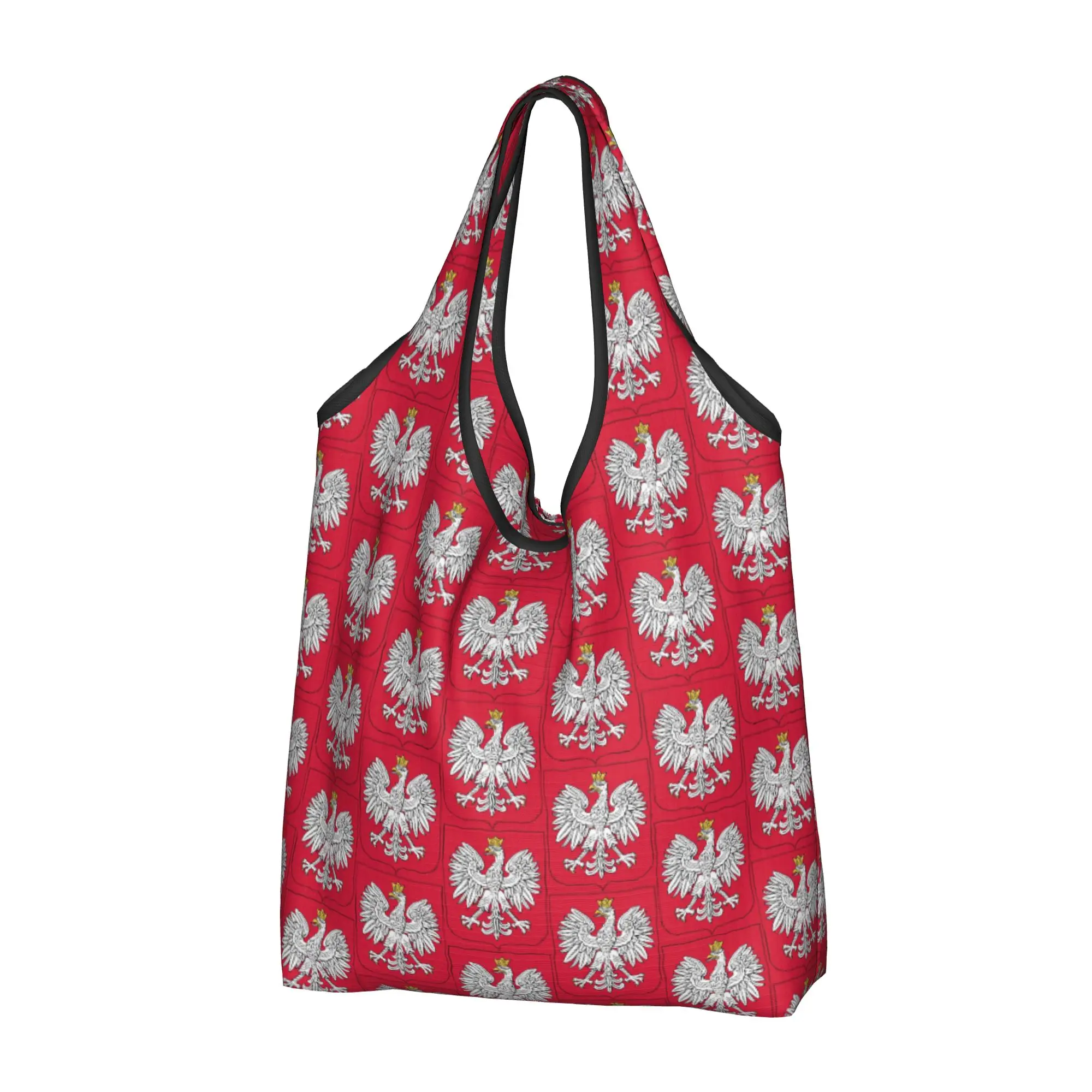 Recycling Kingdom Of Poland Flag Shopping Bag Women Tote Bag Portable Polska Coat Of Arms Groceries Shopper Bags
