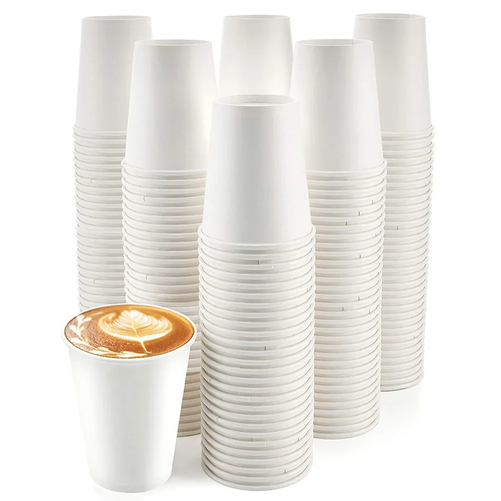 Taza desechable de 50 Uds., taza de papel blanca de 8oz, adecuada para café, té o Chocolate caliente, muy adecuada para uso doméstico y de oficina