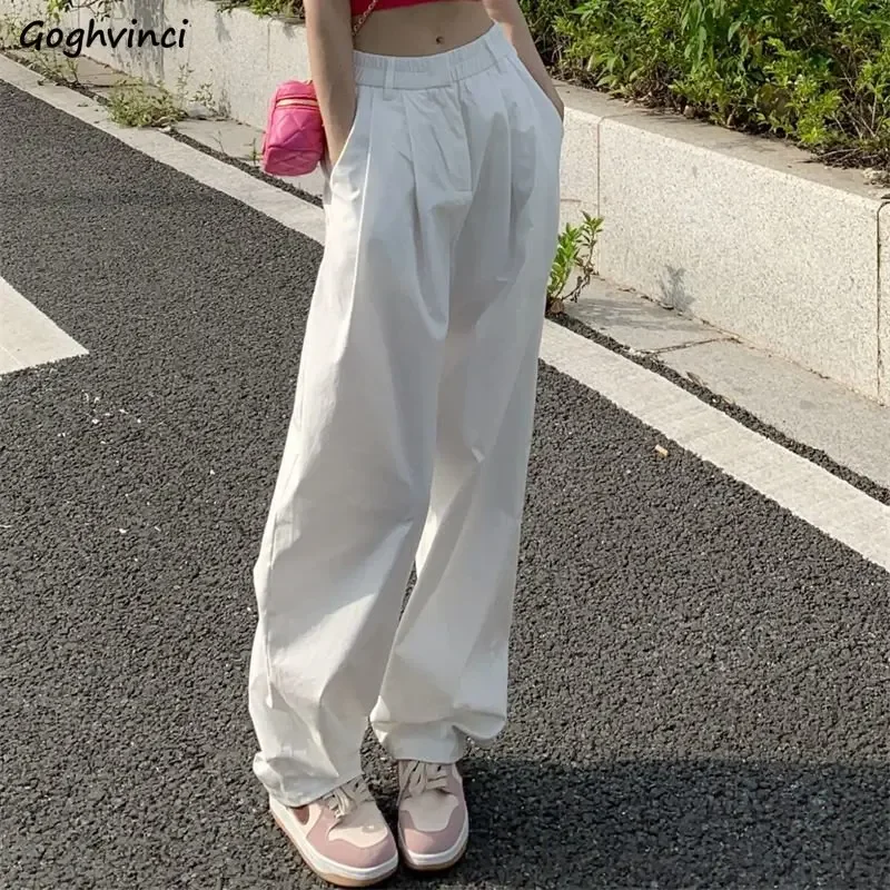 

Wide Leg Pants Women Loose Korean Style Solid Summer Thin Breathable Popular Leisure Sporty Streetwear Ulzzang College All-match