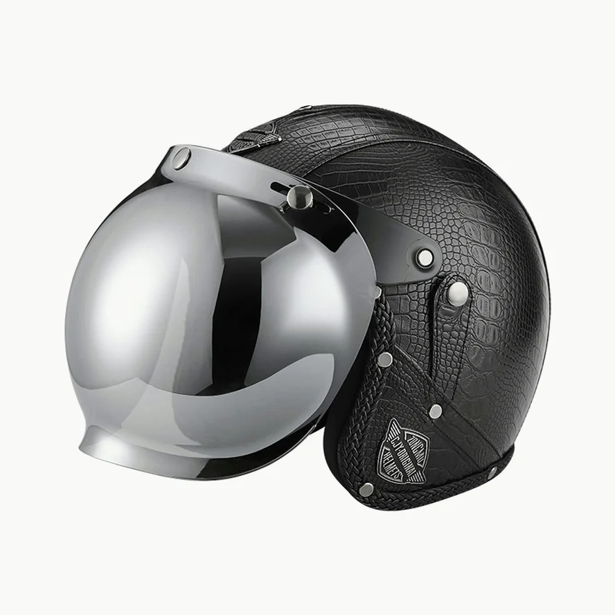 Vintage Motorcycle Helmet Cafe Racer Casco Street Riding Casque Retro Half Face Helmet Bubble Lens Kask Visor Mask Helm Fashion