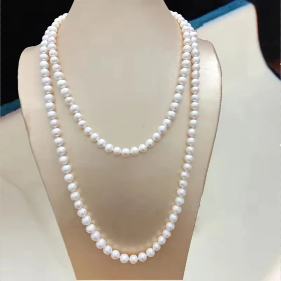 Жемчужное ожерелье Temperament Women Nature South Sea из белого жемчуга 8-9 мм, 9-10 мм, 48 дюймов, цепочка для свитера