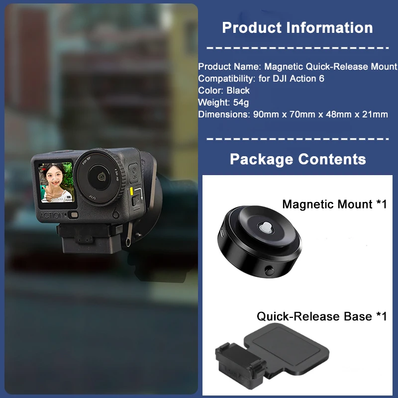 For DJI Osmo Action6 Magnetic Backplate Base, Portable Magnetic Backplate Stand Bracket Camera Accessory