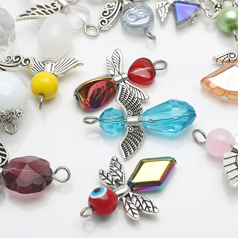 10Pcs Angel Charms Retro Bulk Angels Charm Wing Colorful Glass Beads Easter Charms for Jewelry Making Charm Necklace Earrings