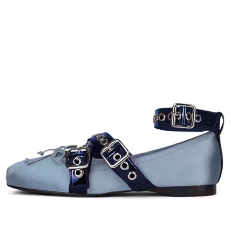 

Новые синие атласные балетки с бабочкой, модные удобные женские туфли с перекрестным ремешком и пряжкой, удобная женская обувь для покупок