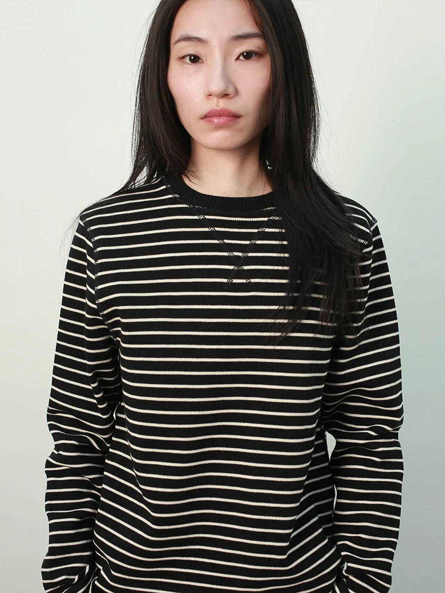 

Women's Loose Fit Long Sve Knitted T-irt round Ne Stripe Pattern Casual Sle Cotton Fabric Comfortable Spring Top