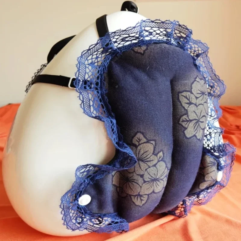 

Handmade Floral Lace Camel Toe Thong Filled Cotton Thick Puffy Detachable Shoulder Strap T-briefs Band Hygiene Panties Pads FKK