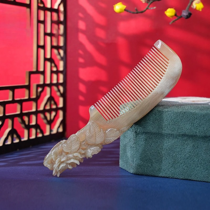 Handmade Carved Flower God Handle Comb Ladies Large Household Shun Hair Comb 375