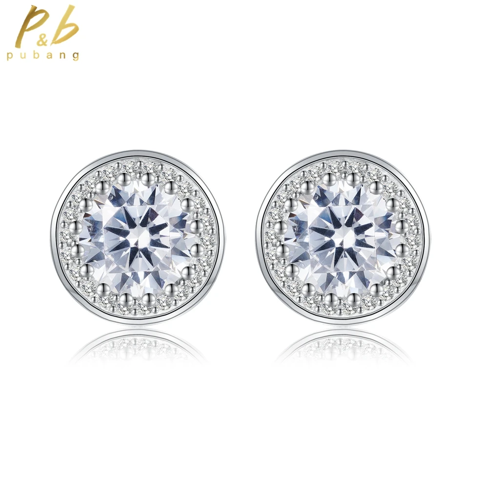 

PuBang Fine Jewelry 925 Sterling Silver Round Drop Earrings Full Gem Created Moissanite for Women Anniversary Gift Drop Shipping