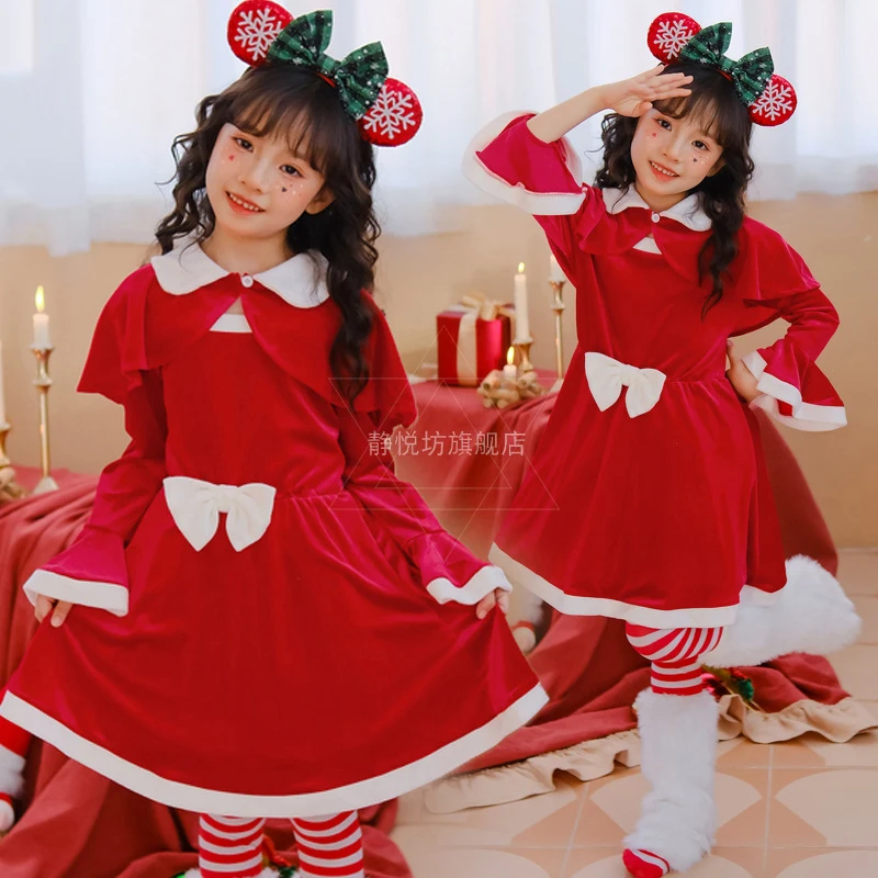 

Christmas Children Cloak Cosplay Costume for Girls New Year Red Dress Shawl Dress Party Princess Dress Up Vestidos Set Anime