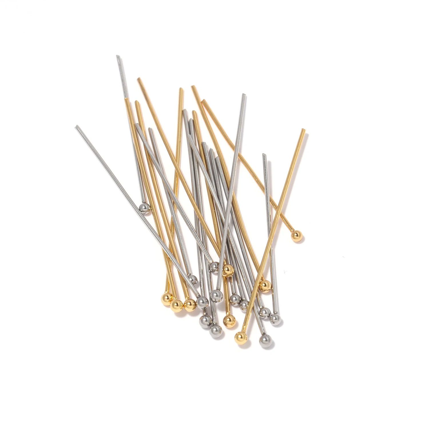 50/100Pcs/Lot 20/30/40mm Heads Eye Flat Head Pin Gold Plated Stainless Steel Ball Head Pins for Jewelry Finding Making Accessory