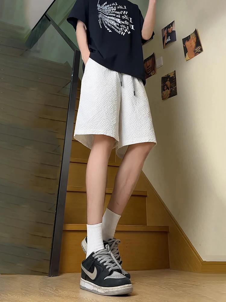 

White Ice Silk ort Pants Men's Summer Thin Qui Dry Casual Loose Fit High Waist Five-Quarter Length Spor Leisure Trousers